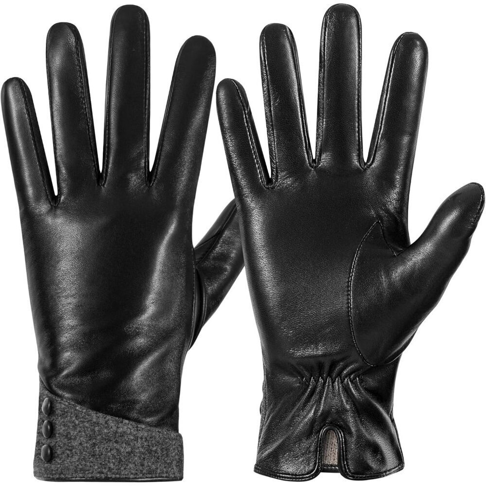 Winter Leather Gloves for Women Cashmere Lined Touchscreen Driving X-Large